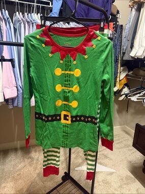 Women’s Wondershop Green Elf Costume Pajama Set with Red Trim